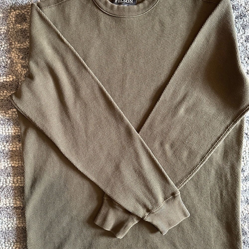 Filson Men's Olive Crewneck Waffle-Knit Sweater - Medium